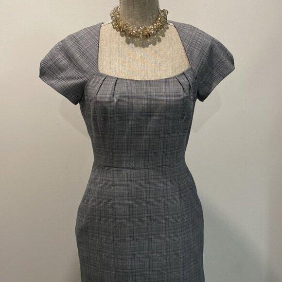 Banana Republic Fitted Gray Plaid Midi Dress Size 6 - Picture 10 of 16